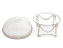A GEORGE III SILVER TEA CADDY ON STAND