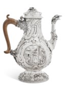 A GEORGE II SILVER CHINOISERIE CHOCOLATE POT
