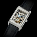 JAEGER-LECOULTRE. A RARE PLATINUM LIMITED EDITION REVERSIBLE SKELETONISED TOURBILLON WRISTWATCH
