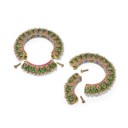 A PAIR OF PEARL AND GEM-SET GOLD ENAMELLED BRACELETS