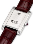 CARTIER. A RARE PLATINUM LIMITED EDITION JUMP HOUR WRISTWATCH WITH WANDERING MINUTES, MADE TO COMMEMORATE THE 150TH ANNIVERSARY OF CARTIER