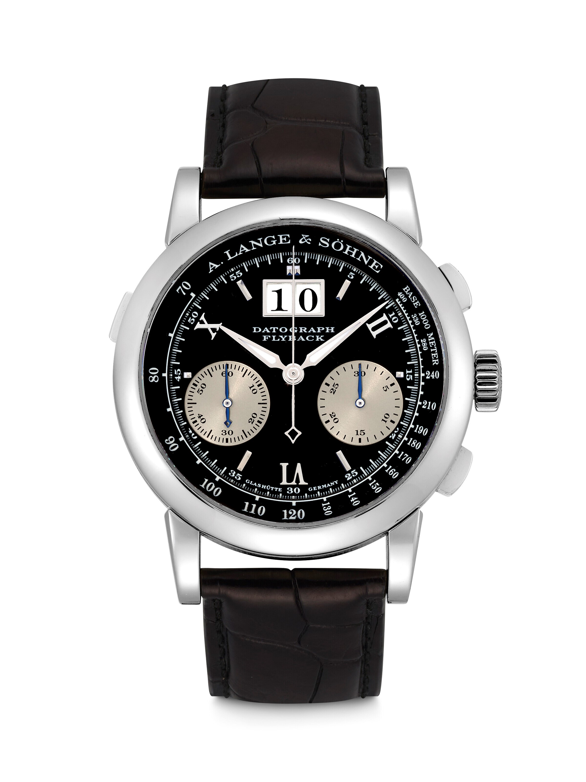 A. LANGE &amp; SÖHNE. A PLATINUM FLYBACK CHRONOGRAPH WRISTWATCH WITH OVERSIZED DATE