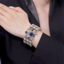 BULGARI SAPPHIRE, EMERALD, CULTURED PEARL AND DIAMOND BRACELET