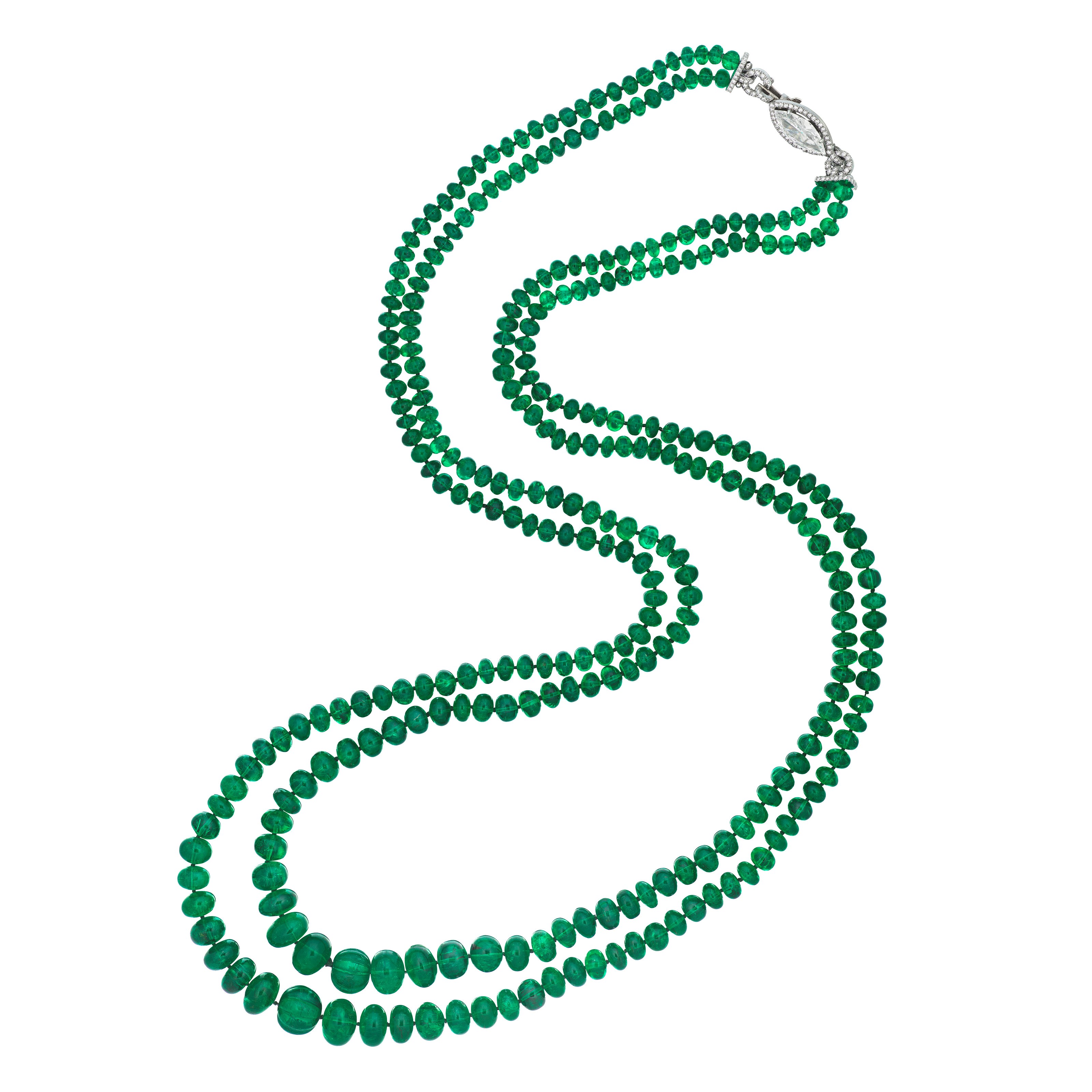 EMERALD BEAD AND DIAMOND NECKLACE
