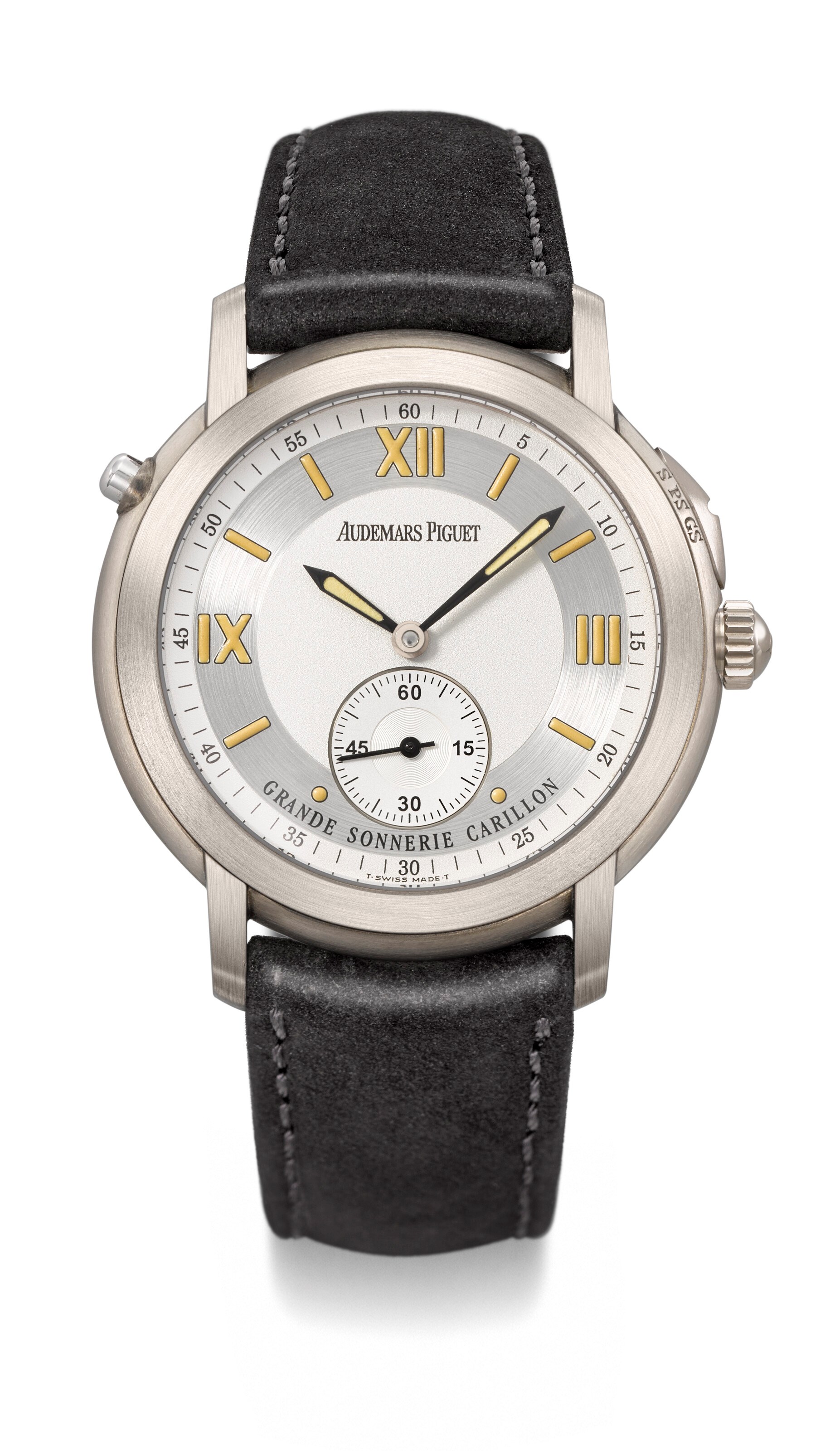 AUDEMARS PIGUET. A POSSIBLY UNIQUE AND INCREDIBLE TITANIUM MINUTE REPEATING GRANDE AND PETITE SONNERIE CARILLON WRISTWATCH WITH TWO-TONE DIAL