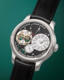 F.P. JOURNE. AN EXTREMELY RARE AND EXCLUSIVE PLATINUM VERTICAL TOURBILLON WRISTWATCH WITH CONSTANT FORCE, DEAD BEAT SECONDS, POWER RESERVE AND BLACK DIAL