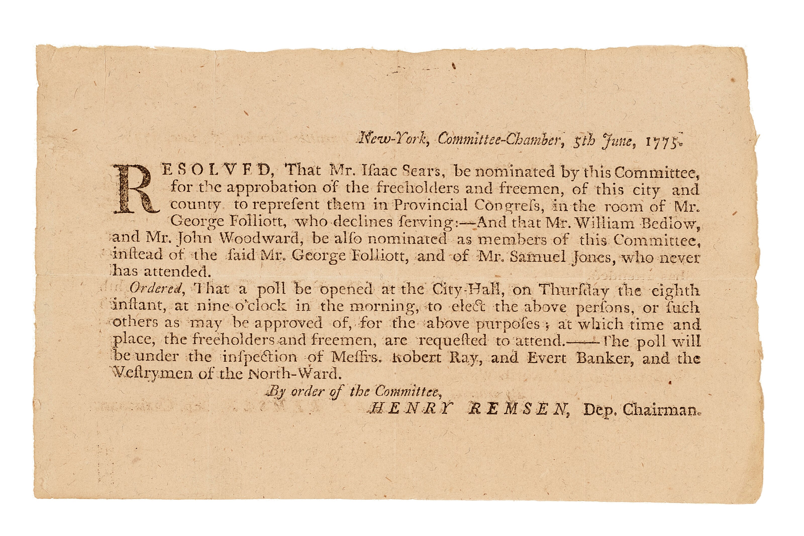 An early Revolutionary War election broadside