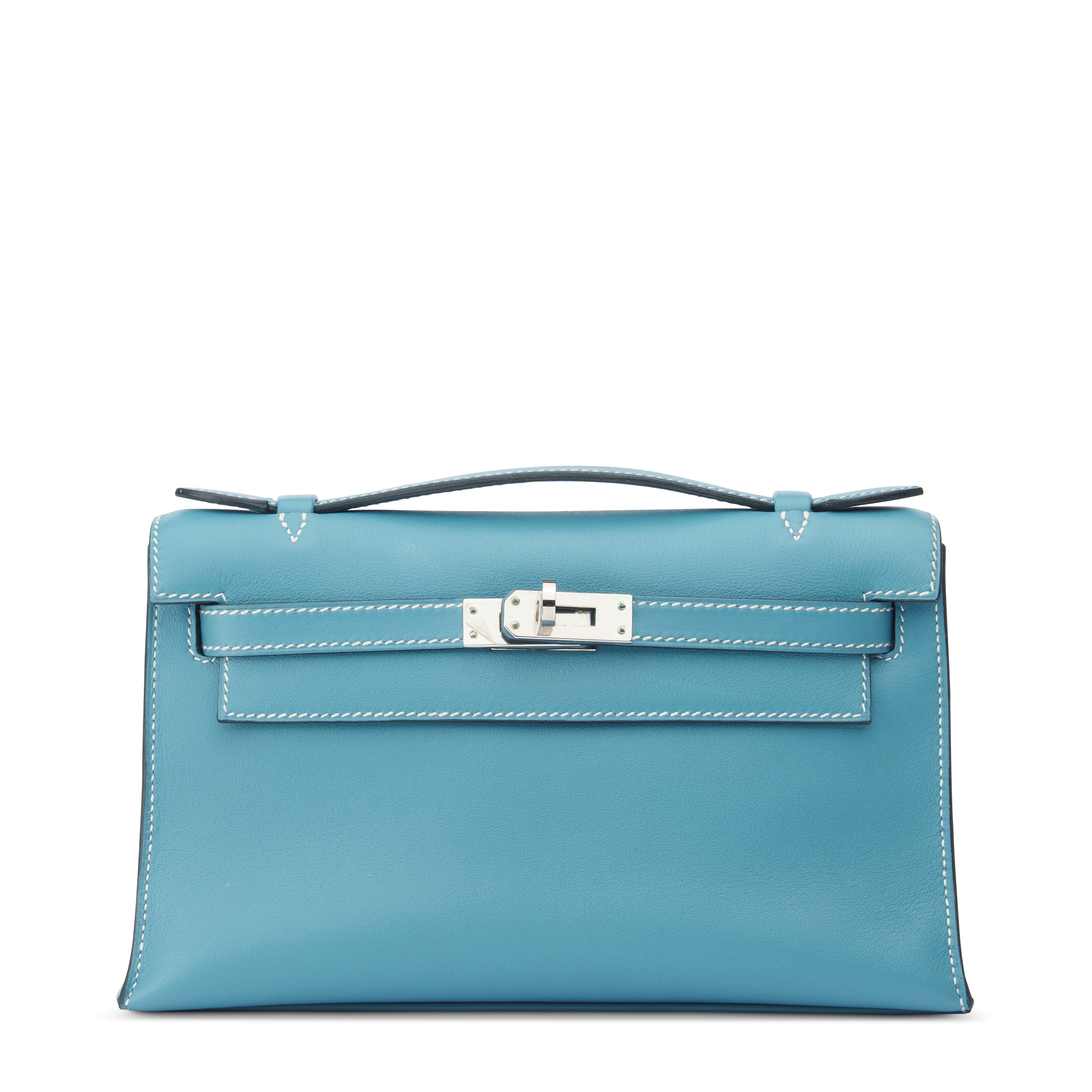 A BLEU JEAN SWIFT LEATHER KELLY POCHETTE WITH PALLADIUM HARDWARE