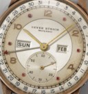 MOVADO. A VERY RARE AND HIGHLY ATTRACTIVE STAINLESS STEEL AND PINK GOLD TRIPLE DATE CALENDAR WRISTWATCH WITH TWO-TONE DIAL