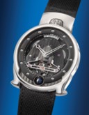 DE BETHUNE. AN EXTREMELY RARE AND AVANT-GARDE PLATINUM SEMI-SKELETONIZED HORSESHOE-SHAPED WRISTWATCH WITH SPHERICAL MOON PHASES AND POWER RESERVE INDICATION