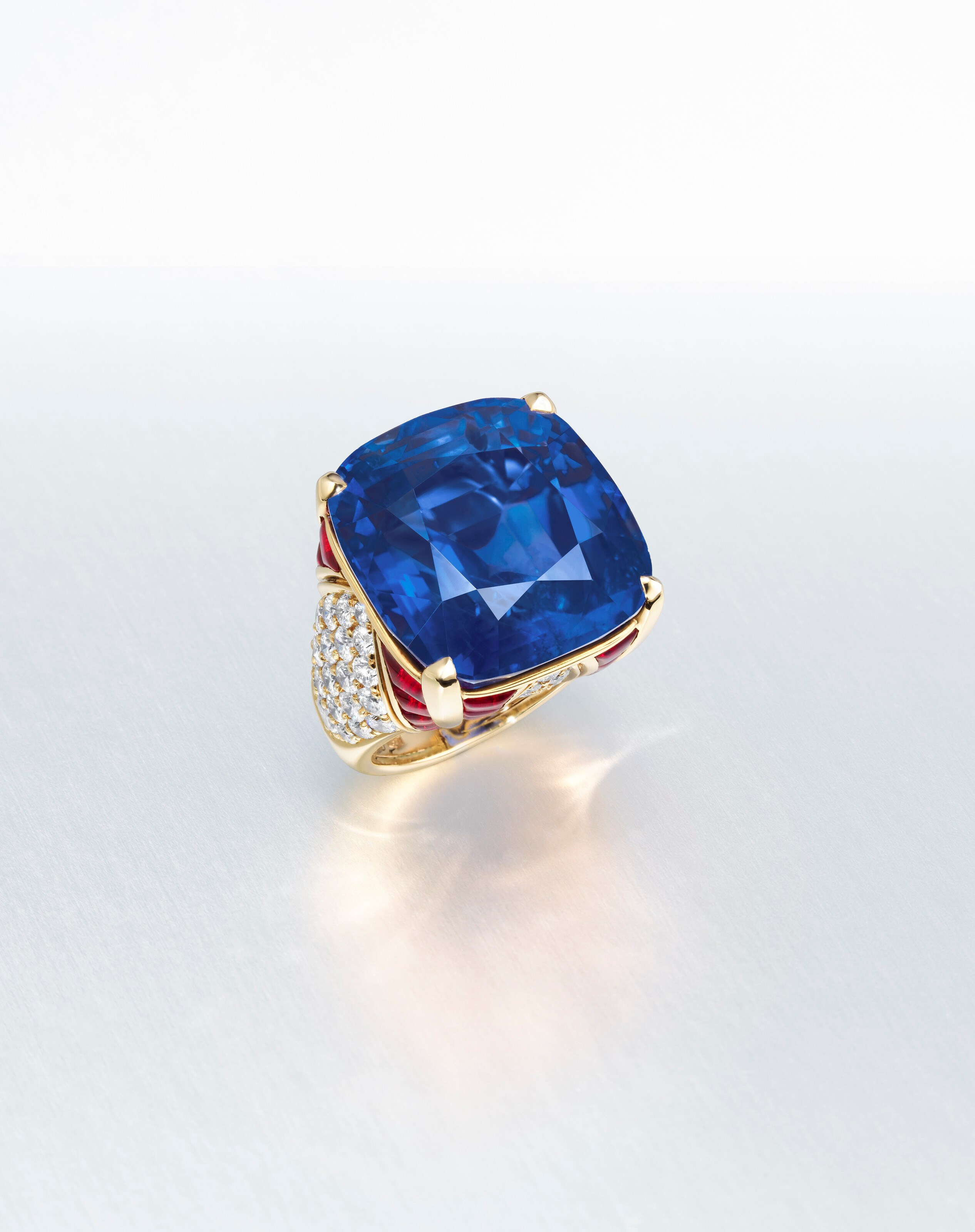 BULGARI SAPPHIRE, RUBY AND DIAMOND RING