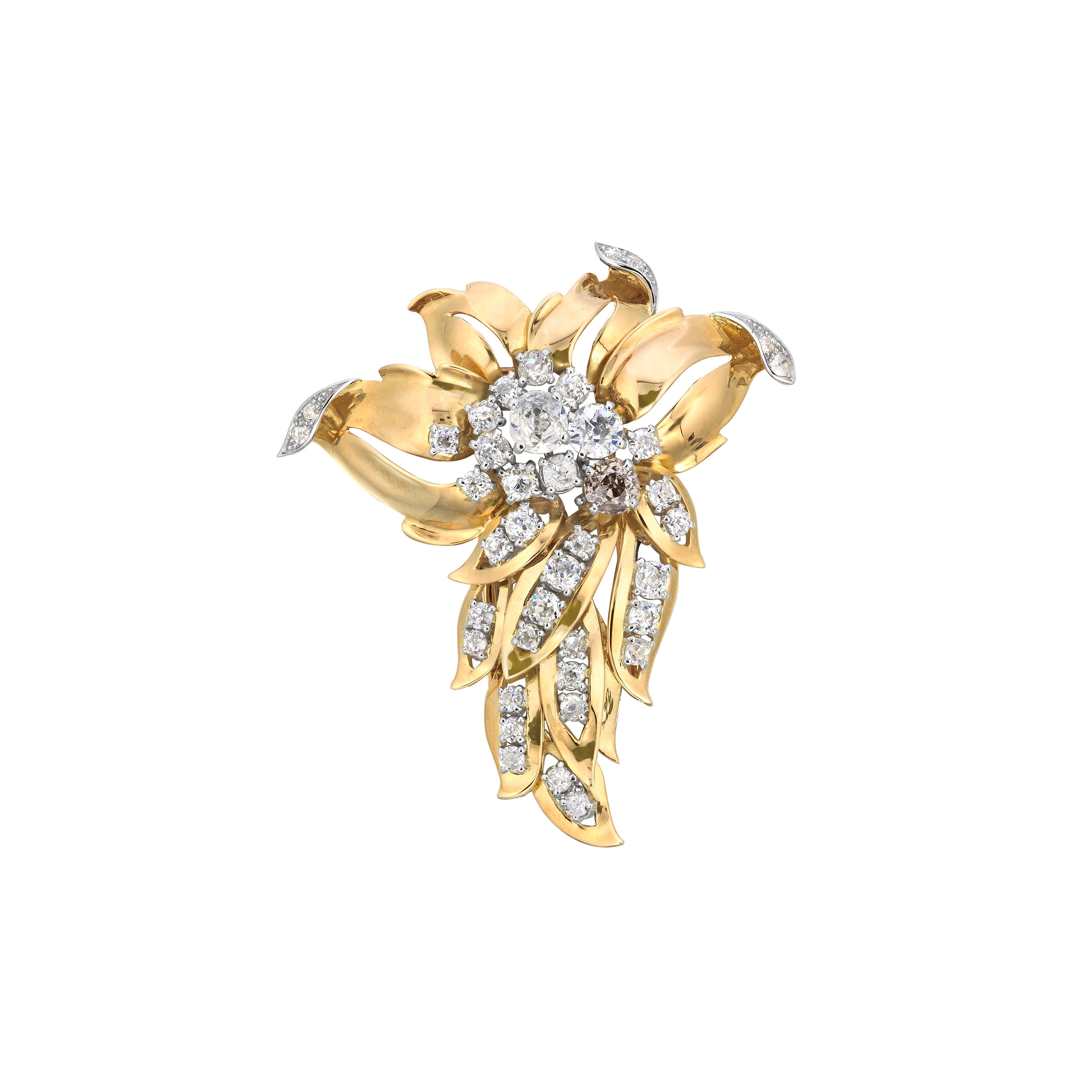 RETRO DIAMOND 'LEAF' BROOCH, BY CARTIER