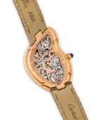 CARTIER. AN ATTRACTIVE AND VERY RARE 18K PINK GOLD LIMITED EDITION SKELETONISED ASYMMETRICAL WRISTWATCH