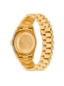 ROLEX. AN 18K GOLD AUTOMATIC BRACELET WATCH WITH SWEEP CENTRE SECONDS, DAY, DATE, GRADIENT BROWN AND DIAMOND-SET DIAL