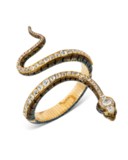 ANTIQUE ENAMEL AND DIAMOND SNAKE BANGLE