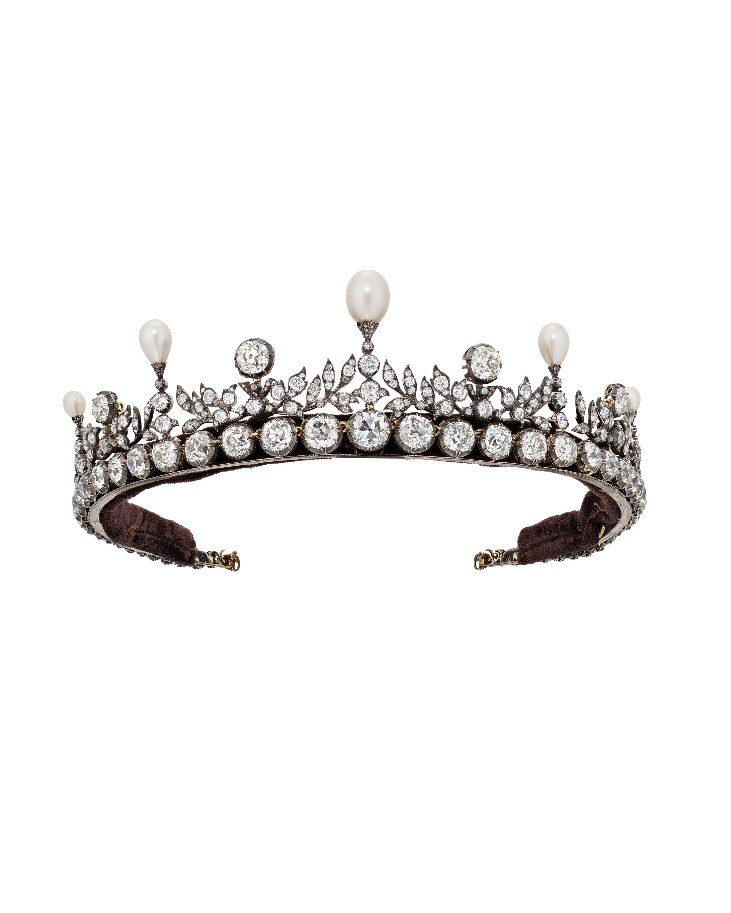 GARRARD &amp; CO. LATE 19TH CENTURY DIAMOND RIVIÈRE NECKLACE/NATURAL PEARL AND DIAMOND TIARA