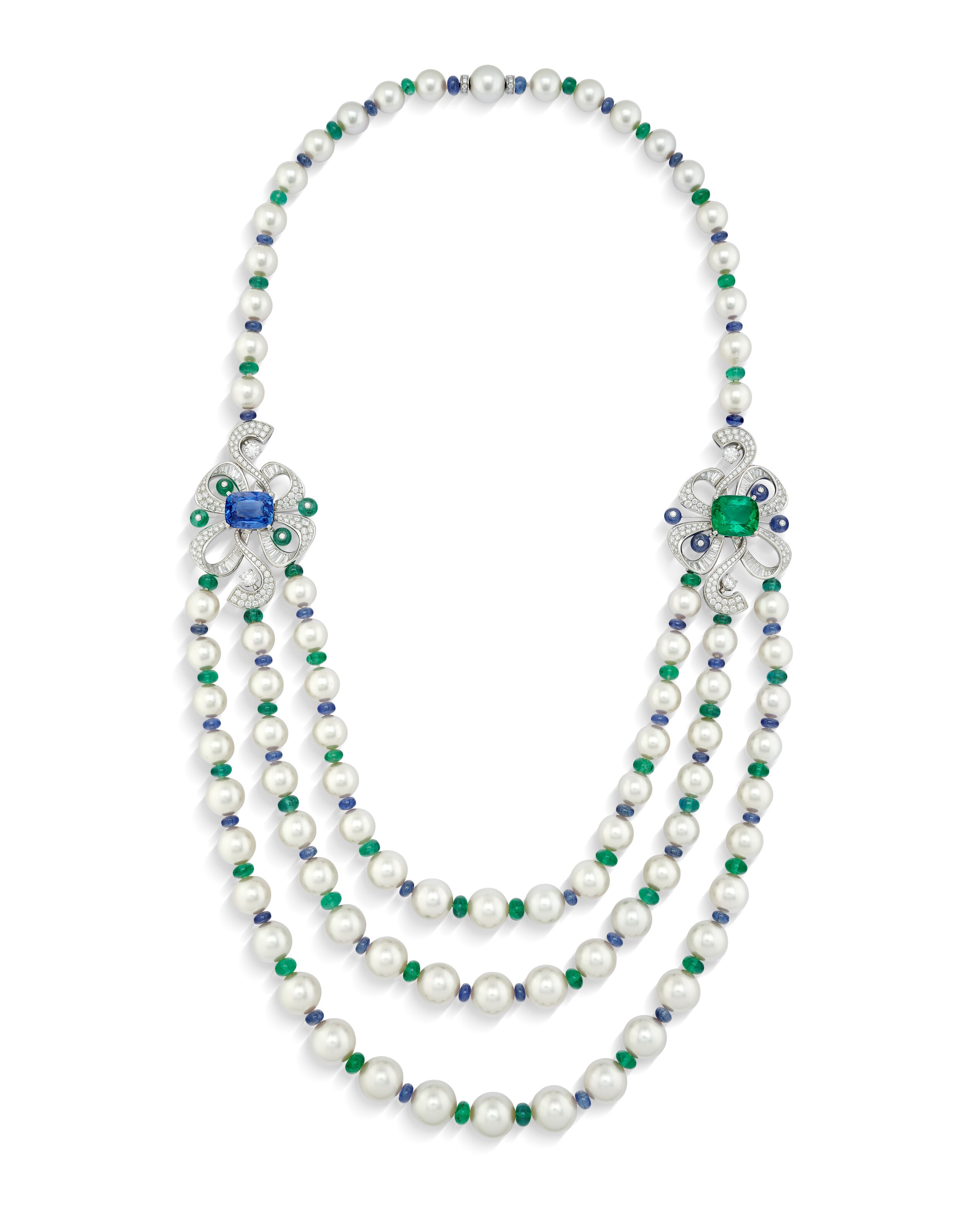 BULGARI SAPPHIRE, EMERALD, DIAMOND AND CULTURED PEARL 'FIOCCO REALE' NECKLACE
