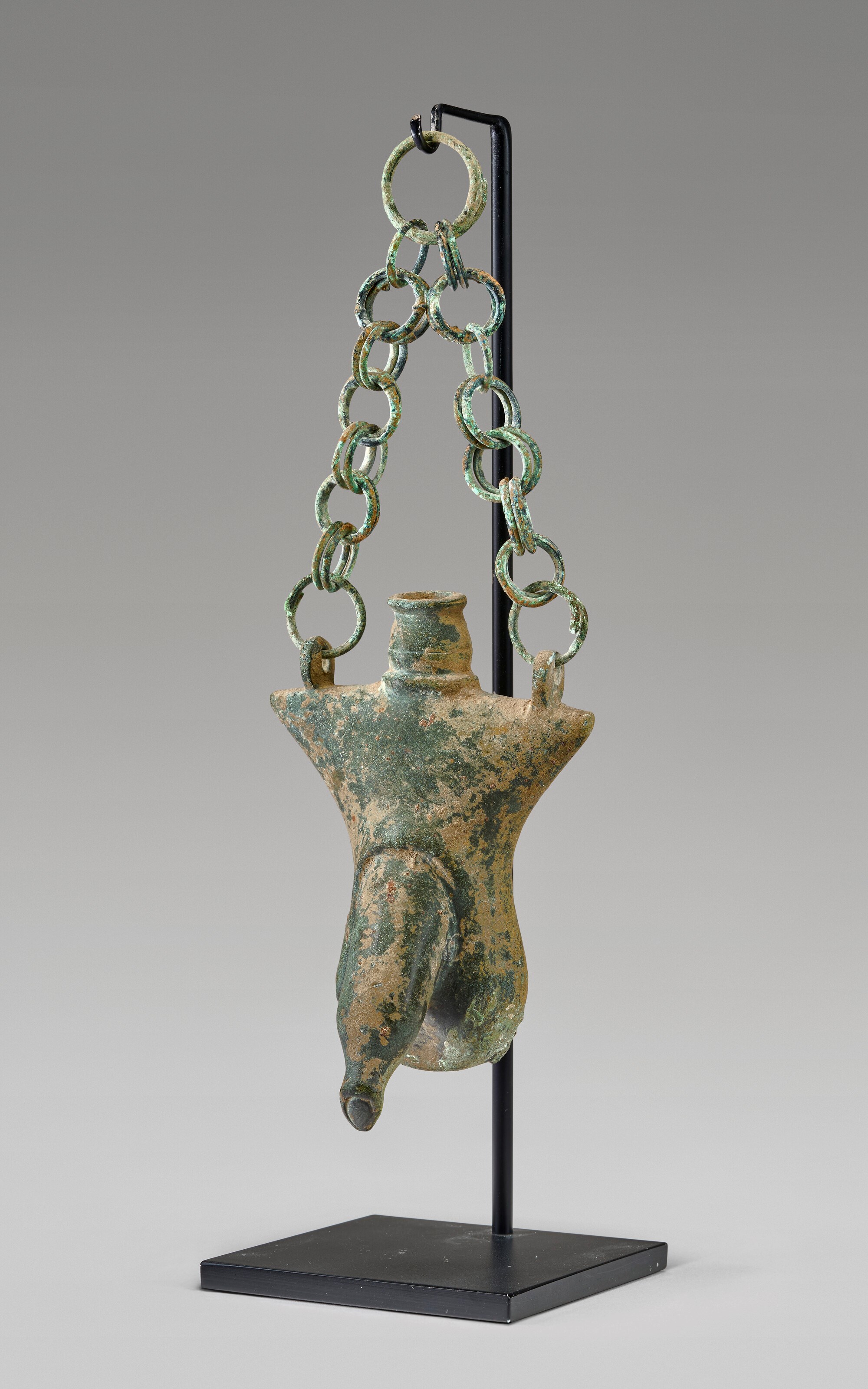 A ROMAN BRONZE BALSAMARIUM IN THE FORM OF A PHALLUS