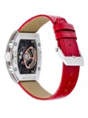 RICHARD MILLE. A  LADY’S UNIQUE, IMPRESSIVE AND ATTRACTIVE PLATINUM, DIAMOND AND RUBY-SET AUTOMATIC SEMI-SKELETONISED WRISTWATCH WITH DATE