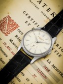 PATEK PHILIPPE. AN EXTREMELY RARE AND WELL PRESERVED 18K WHITE GOLD AUTOMATIC WRISTWATCH WITH ENAMEL DIAL