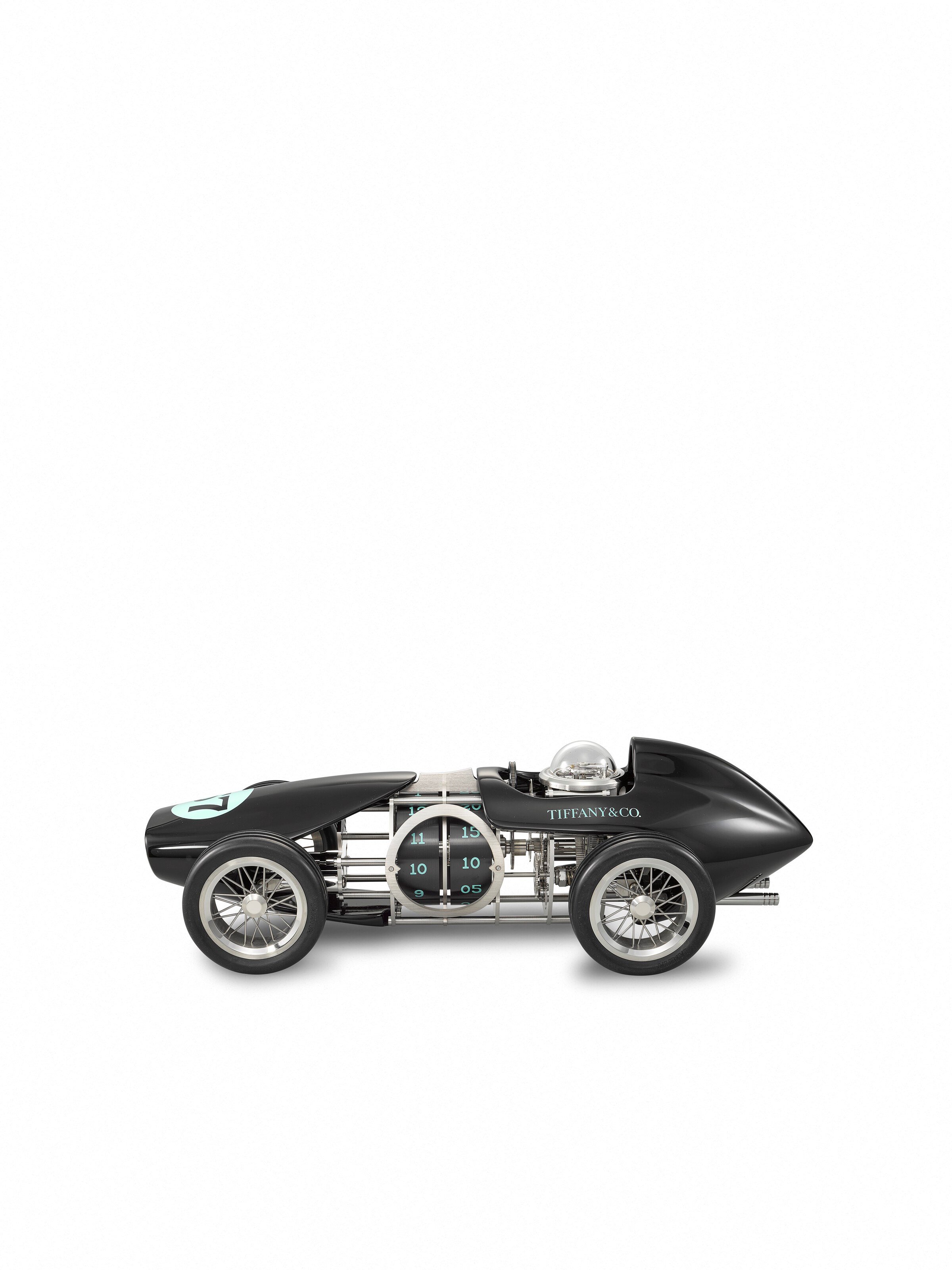 TIFFANY &amp; CO. AN UNUSUAL AND PLAYFUL STAINLESS STEEL AND ALUMINIUM DESK CLOCK WITH 8 DAY POWER RESERVE