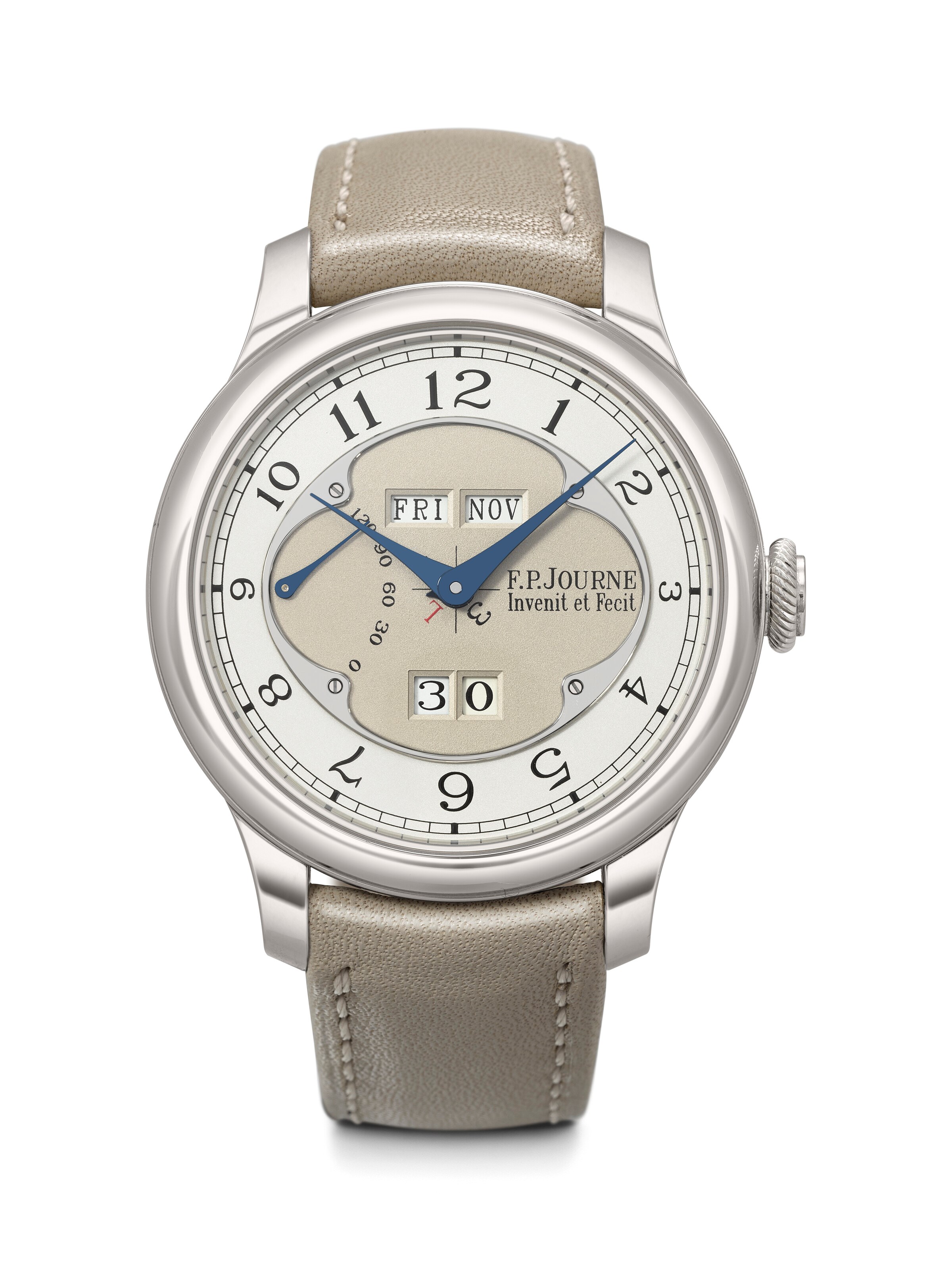F.P. JOURNE. A COVETED AND ATTRACTIVE PLATINUM AUTOMATIC PERPETUAL CALENDAR WRISWATCH WITH POWER RESERVE AND LEAP YEAR INDICATION