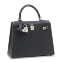 A SPECIAL ORDER BLACK EPSOM LEATHER SELLIER KELLY 25 WITH BRUSHED PALLADIUM HARDWARE
