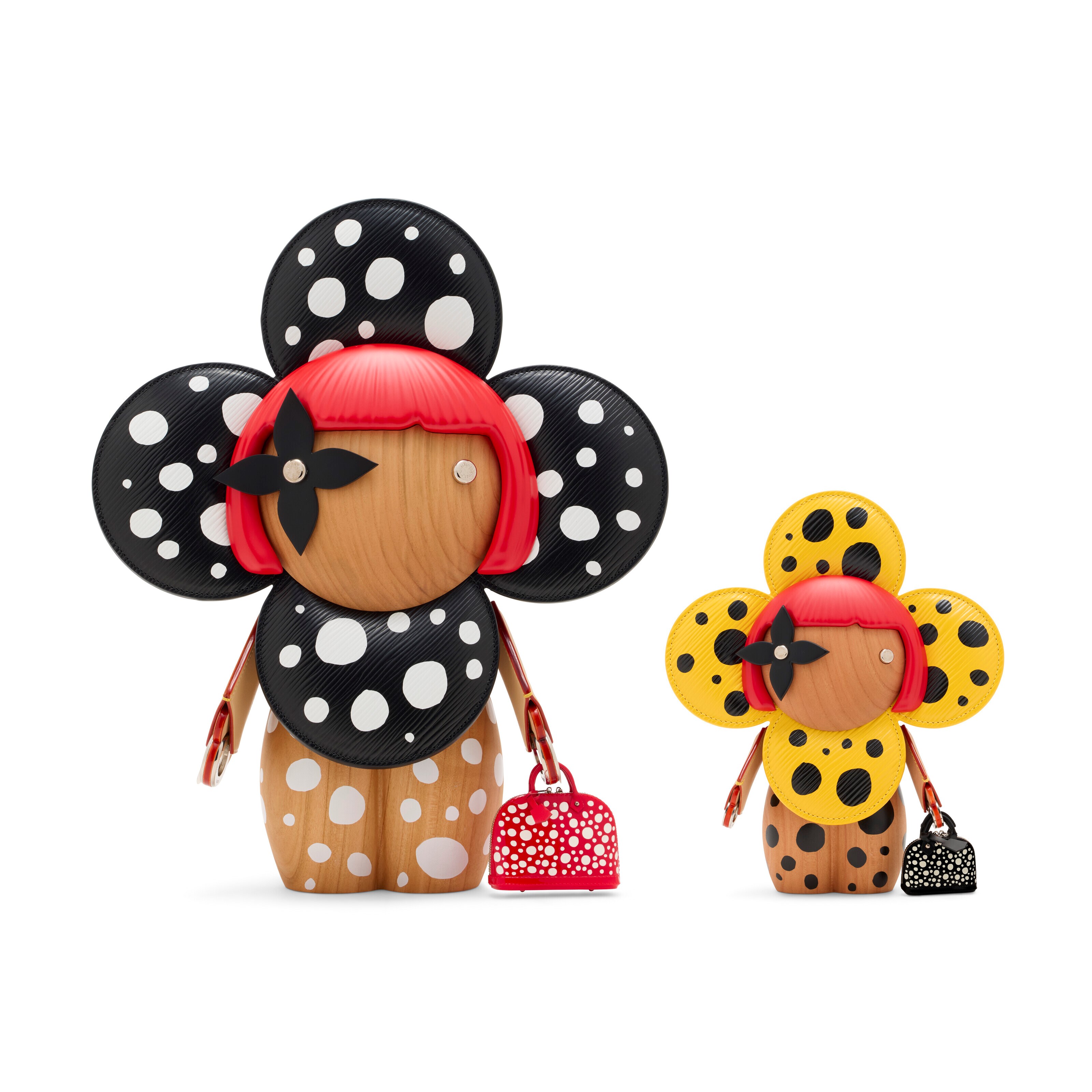 A SET OF TWO INFINITY DOTS VIVIENNE: RARE, BLACK EPI LEATHER VIVIENNE GIANT &amp; YELLOW EPI LEATHER VIVIENNE BY YAYOI KUSAMA