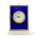 CARTIER ANTIQUE ENAMEL, AGATE AND DIAMOND MINUTE REPEATER CLOCK