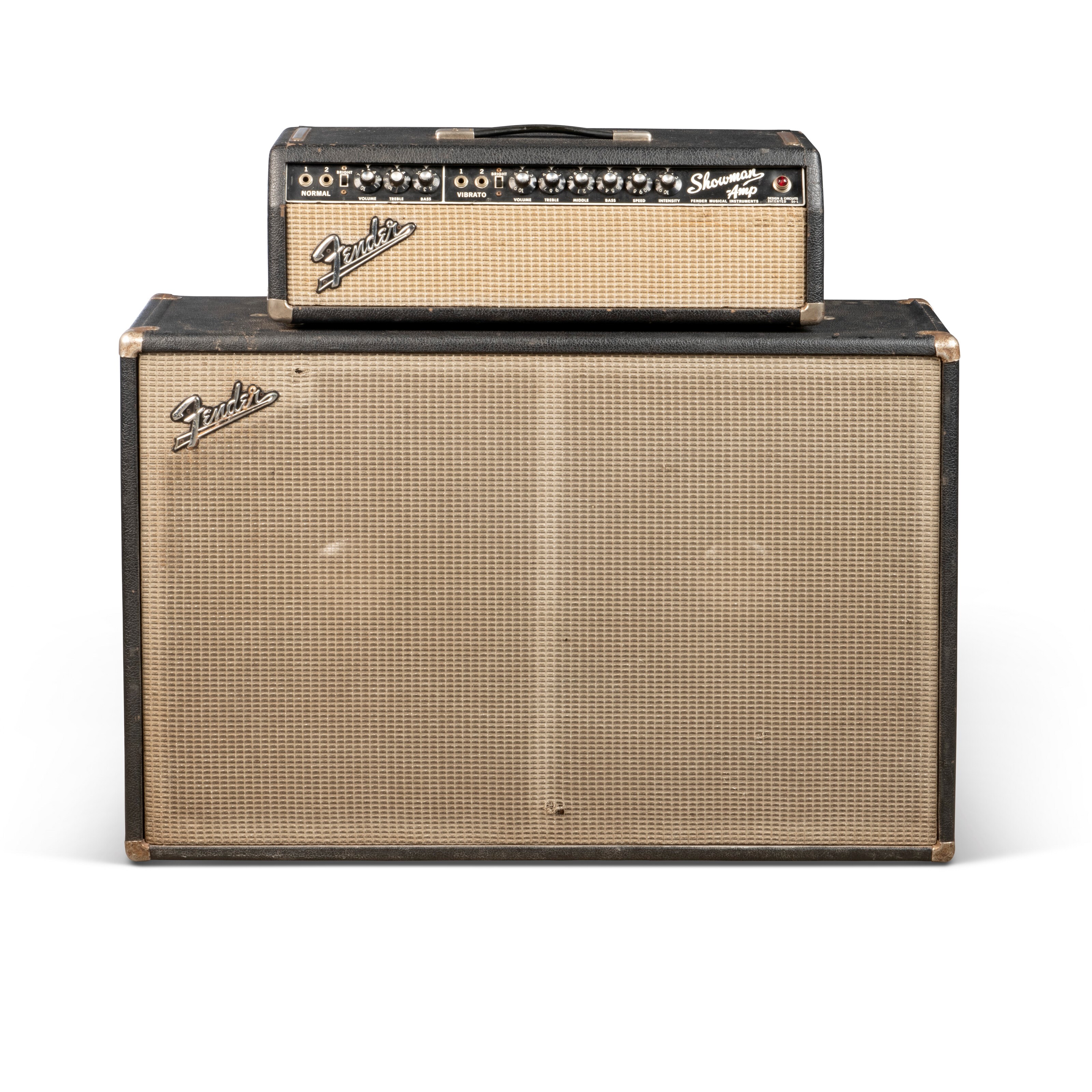 A DUAL SHOWMAN AMPLIFIER HEAD AND 2 X 15 SPEAKER CABINET