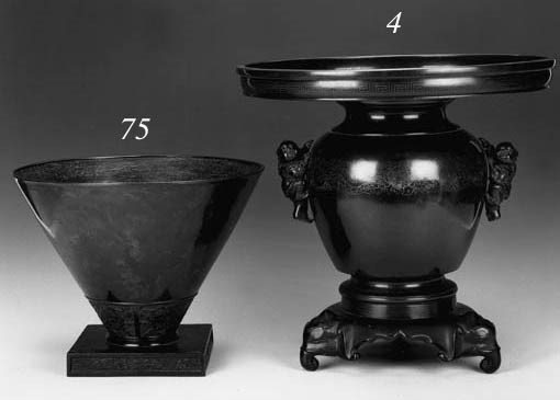 A Japanese bronze red patinated conical vase