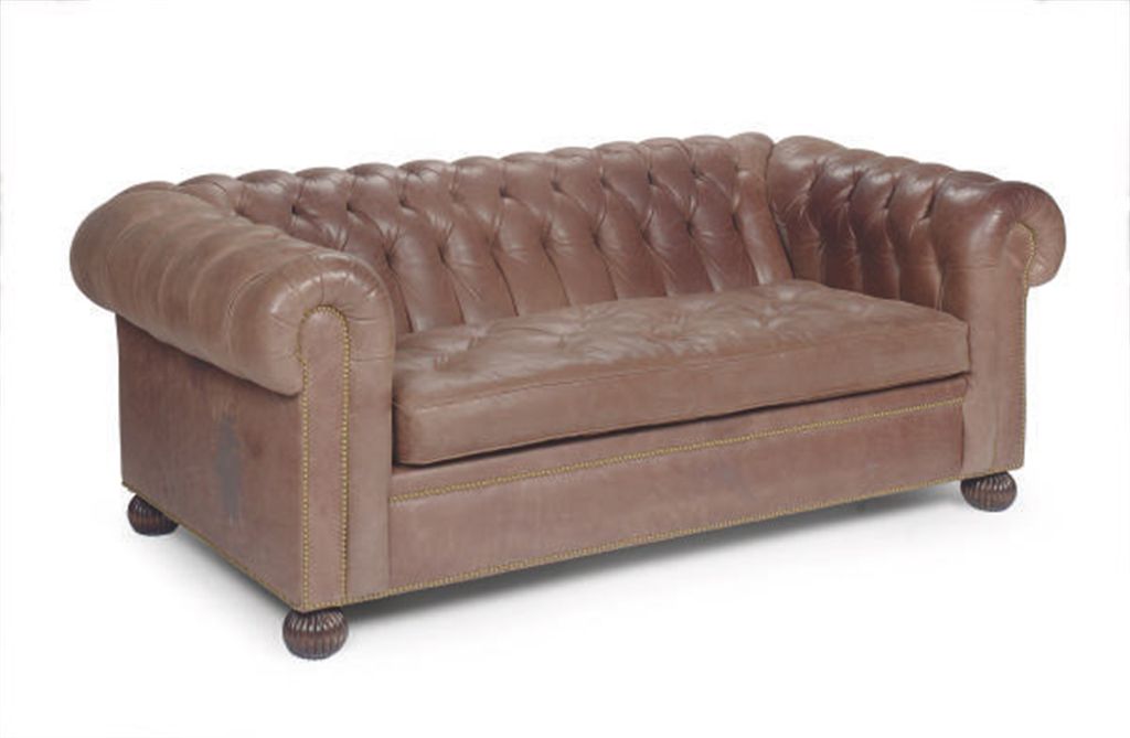 A BUTTON TUFTED BROWN LEATHER UPHOLSTERED CHESTERFIELD SOFA , CONTEMPORARY, Christie's A BUTTON TUFTED BROWN LEATHER UPHOLSTERED CHESTERFIELD SOFA , CONTEMPORARY, Christie's