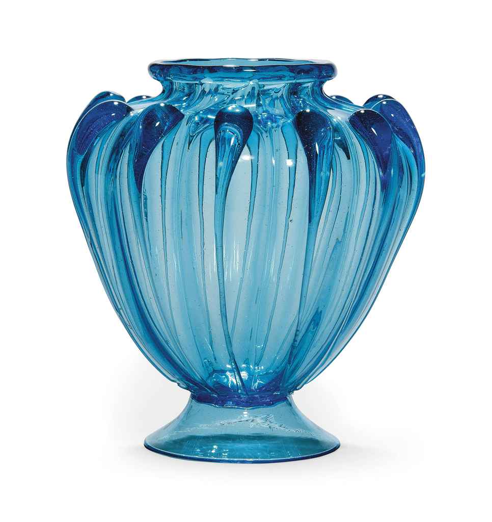 A BLUE GLASS VASE ATTRIBUTED TO MVM CAPPELLIN & CO.