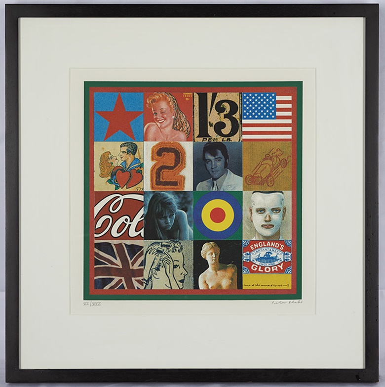 Peter Blake, Sources of Pop Art 2, 2000. Silkscreen print 21 x 21 in (53 x 53 cm). Courtesy of and © Peter Blake. Photographed by James Pfaff and Sebastian Böttcher