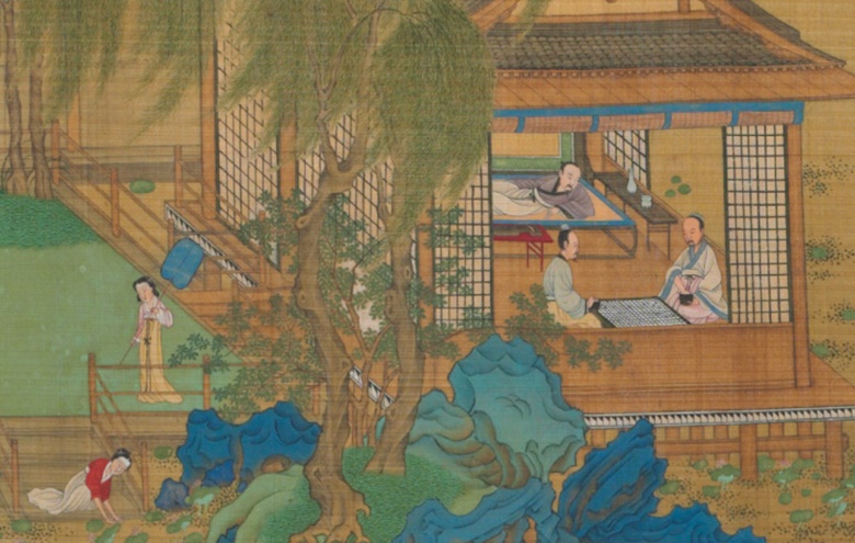 Attributed to Qiu Ying (circa 1495-1552), Immortals Playing Chess (detail). Handscroll, ink and colour on silk. Sold for $1,805,000 in the Fine Chinese Paintings sale on 16 September 2015 at Christie’s in New York