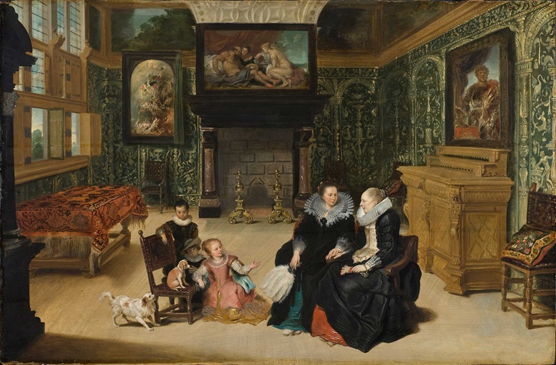 Frans Francken II (1581-1642) and attributed to Cornelis de Vos (15845-1651), Interior Scene, also called ‘Ruben’s Salon’, circa 1625-30. Oil on panel. Nationalmuseum Stockholm.