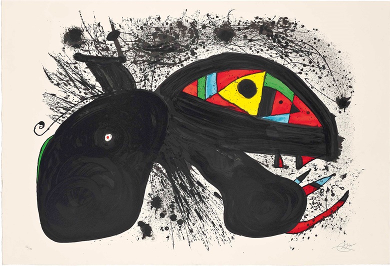 Joan Miro (1893-1983), Paysanne en colère. Image 630 x 890 mm., Sheet 715 x 1050 mm.. Estimate £1,500-2,500. This work is offered in Prints & Multiples on 19 May at Christie’s in London