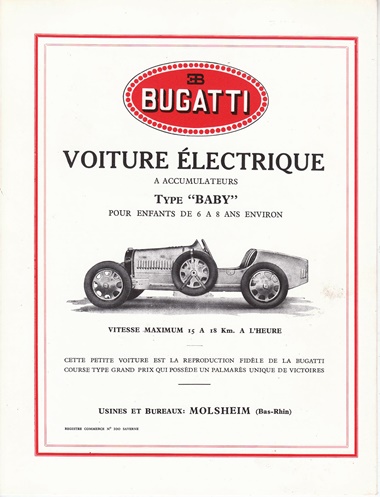Ettore Bugatti (1881-1947). A Baby 52 electric car, circa 1930. 23 ¼ in. (59 cm.) high, 24 in. (61 cm.) wide, 77 ¼ in. (196 cm.) deep. Estimate $30,000-50,000. This lot is offered in Design on 8 June 2016 at Christie’s in New York, Rockefeller Plaza