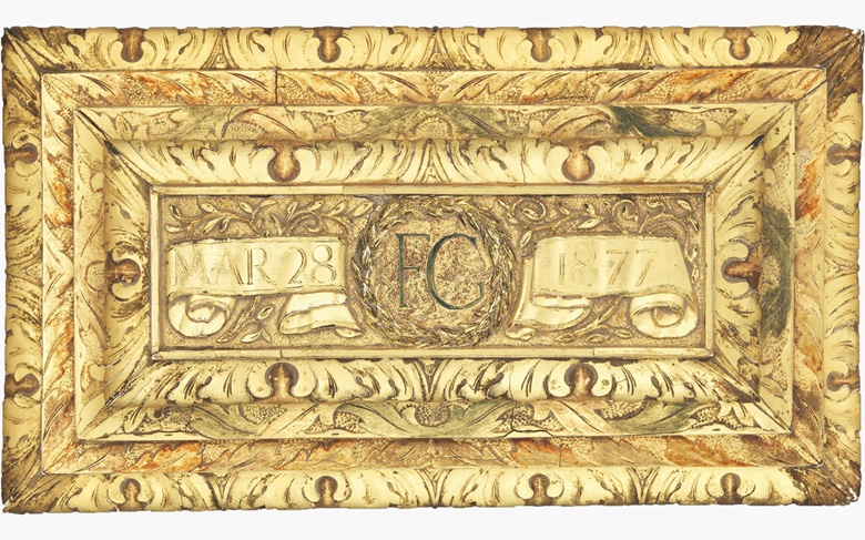 The lid of the casket inscribed and dated MAR 28FG1877