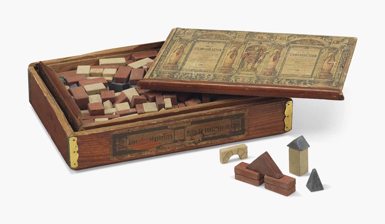 Albert Einstein’s (1879-1955) set of Anker-Steinbaukasten childrens building blocks by F. Ad. Richter & Cie., Rudolstadt, Germany, circa 1880s. Sold for £62,500 in the Valuable Books and Manuscripts sale on 13 July 2016 at Christie’s in London, King Street