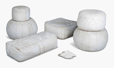 A collection of six Moroccan white leather pouffes. Late 20th century. The circular pair 16 in (40.5 cm) high; 24 in (61 cm) diameter. Estimate £400-800. This lot is offered in The Claudio Bravo Collection From the Artist’s Studio and Home, Morocco on 13 July 2016 at Christie’s in London, South Kensington