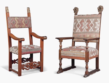 Two Spanish walnut and parcel-gilt armchairs. Late 19thearly 20th century. One 54 in (137 cm) high; 27½ in (70 cm) wide; 28 in (71 cm) deep; the other 52¾ in (134 cm) high; 24¾ in (63 cm) wide; 24 in (61 cm) deep. Estimate £1,000-1,500. This lot is offered in The Claudio Bravo Collection From the Artist’s Studio and Home, Morocco on 13 July 2016 at Christie’s