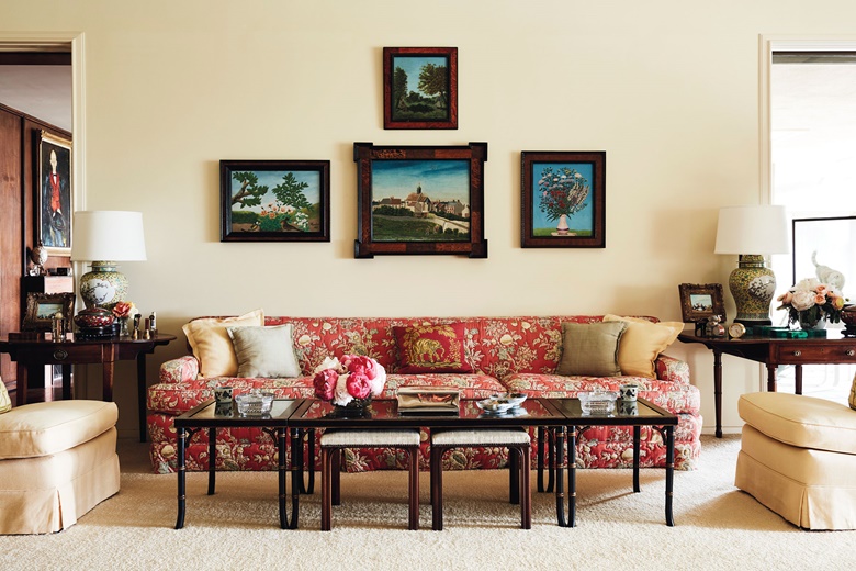 Detail from the living room, including the sofa that the Reagans had with them in the Family Residence at the White House