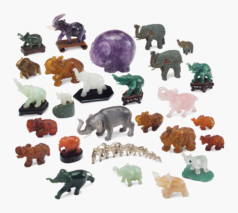 Mrs. Reagan’s collection of 27 models of elephants, 20th century. Each variously modelled from a variety of materials, some on wooden bases, most with green inventory labels. 5 ¾ in (13.3 cm) long, the largest. Estimate $1,000-2,000. This lot is offered in the Private Collection of President and Mrs. Ronald Reagan on 21-22 September at Christie’s New York