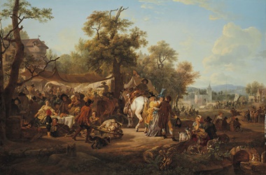 Jean-Louis Demarne (Bruxelles 1752-1829, La Foire aux Bestiaux. Huile sur panneau, 55 x 82 cm (21⅝ x 32 ¼ in). Estimate €70,000-100,000. This lot is offered in Une Exceptionnelle Collection Européenne Mise en scène par Emilio Terry on 15 September 2016 at Christie’s in Paris