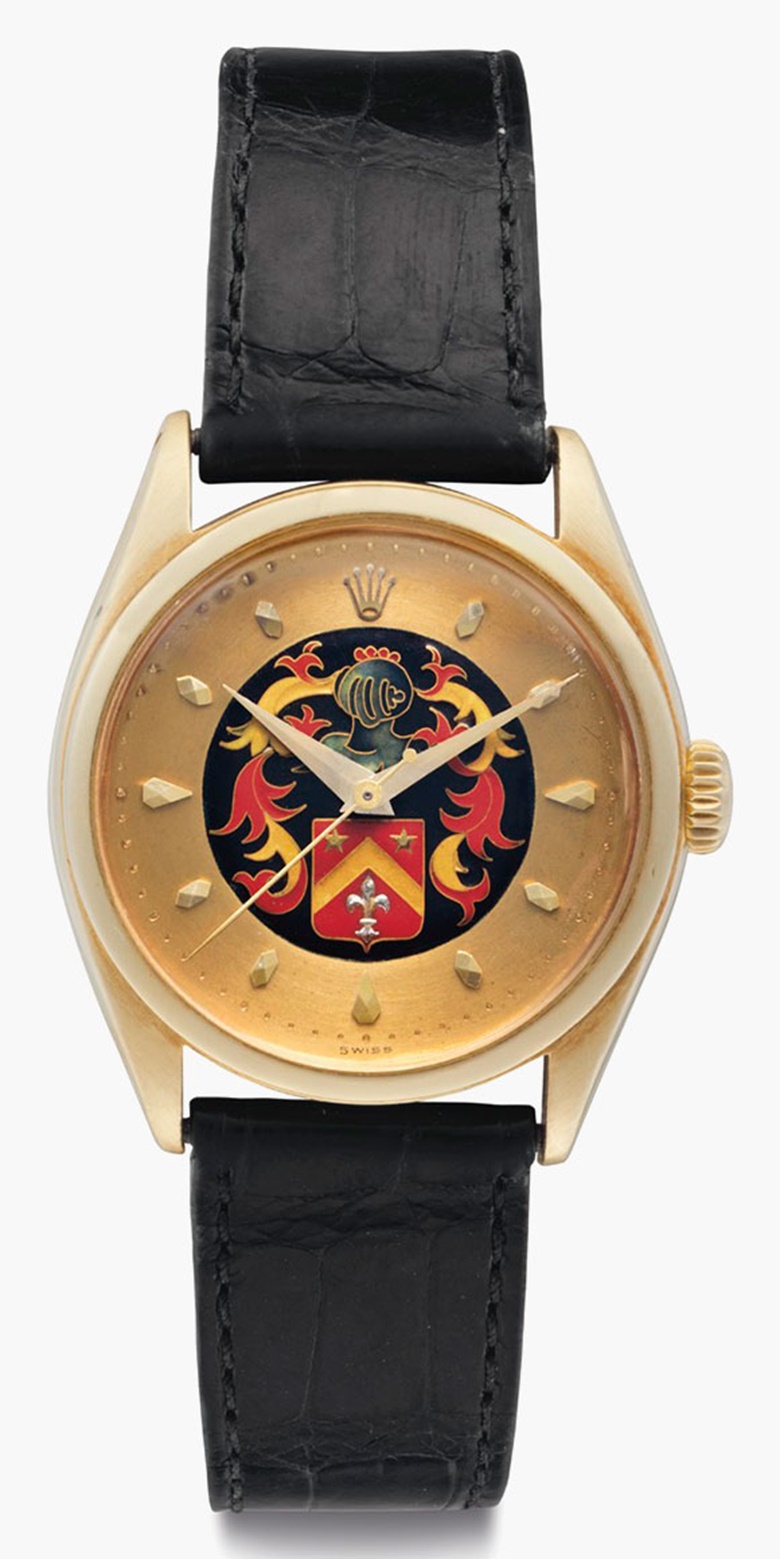 Rolex. An Extremely Rare and Very Attractive 18k-Gold Automatic Wristwatch with Centre Seconds and Cloisonné Dial. Sold for $317,000 on 16 December 2015