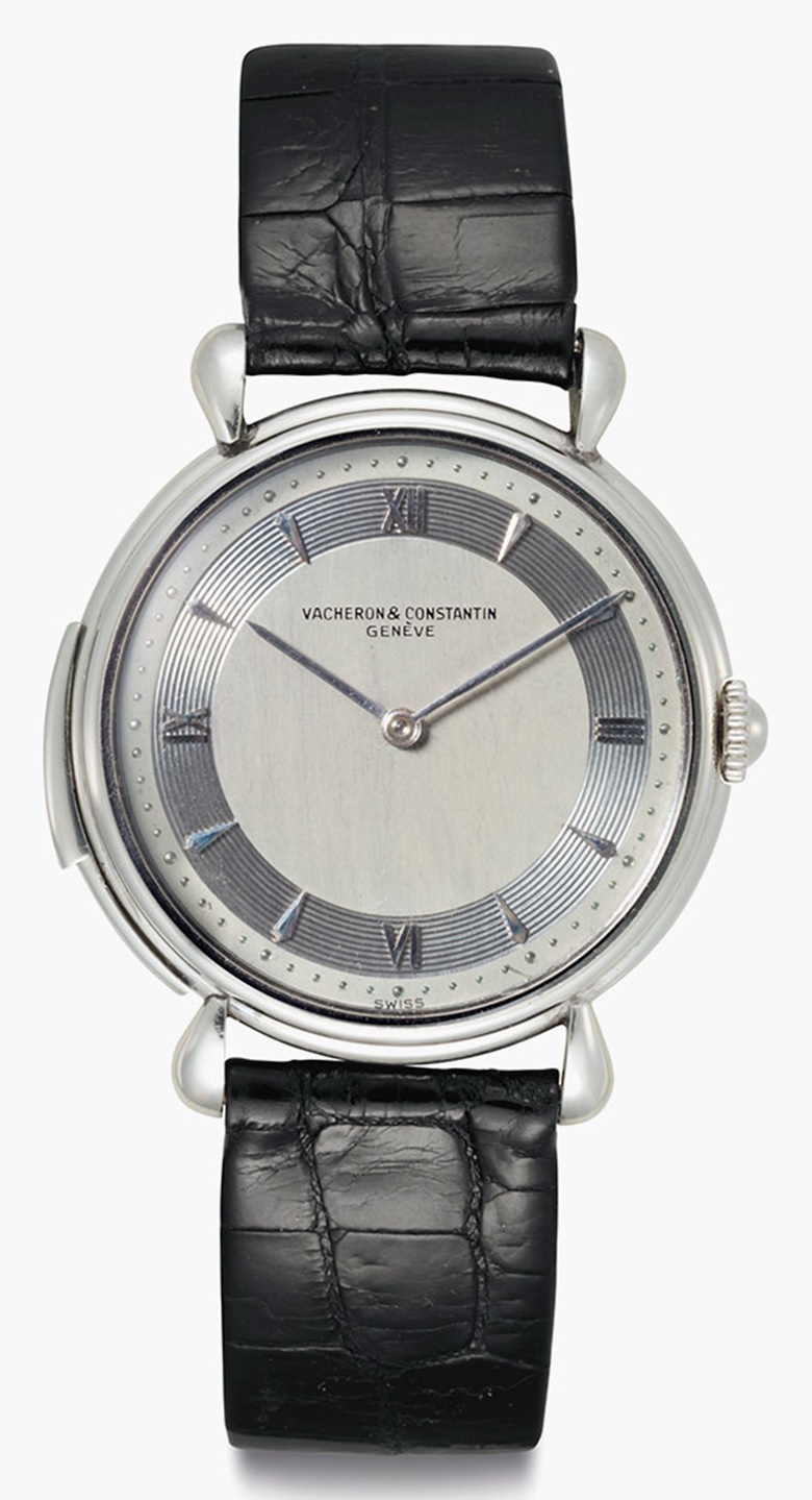 Vacheron Constantin. An Extremely Fine and Rare Platinum Minute Repeating Wristwatch with Silvered Vertical Satined Dial. Sold for $605,000 on 7 June 2016