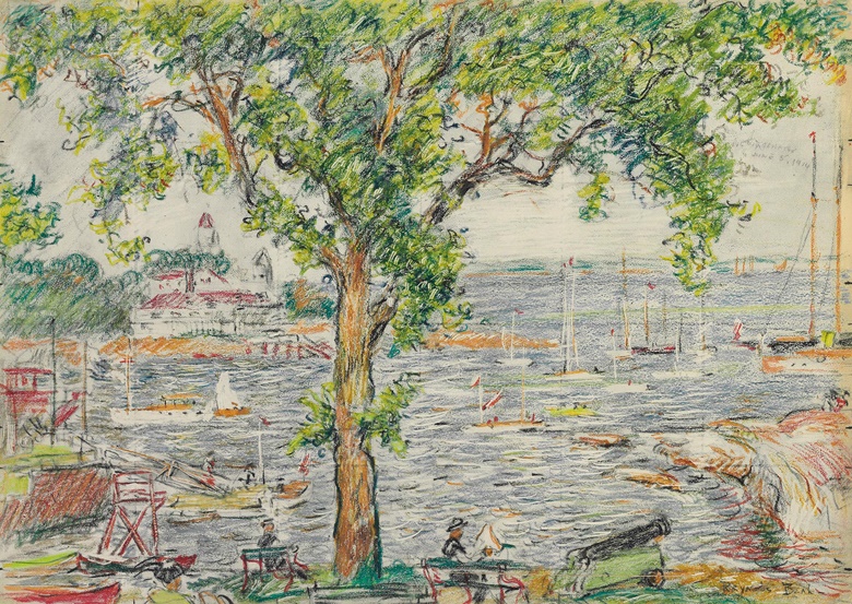Reynolds Beal (1867-1951), Echo Bay, New Rochelle, 191. Coloured crayon, charcoal and pencil on paperboard. 9 ⅞
x 14 in (25.1 x 35.6 cm). Estimate $10,000-15,000. This work is offered in American Art Online, 16-22 September