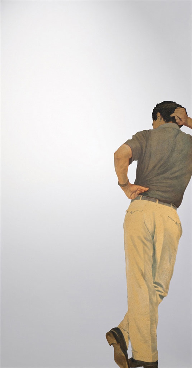 Michelangelo Pistoletto (b. 1933), Uomo appoggiato (Leaning Man), 1966. Painted tissue paper on polished stainless steel. Sold for £1,925,000 on 6 October 2016 at Christie’s in London