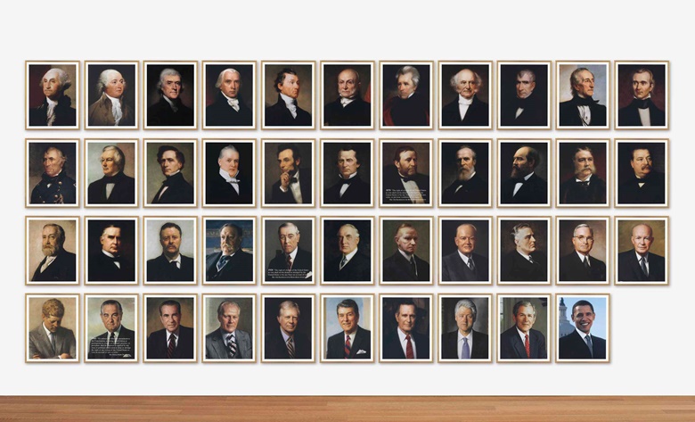 Jonathan Horowitz (b.  1966), Obama 08, 2008. 43 elements—digital chromogenic prints in artists frames, each 38⅛ x 30⅜ in (96.8 x 77.2 cm). This work is number two from an edition of three plus one artists proof. Estimate $100,000-150,000. This lot is offered in Post-War & Contemporary Art Evening Sale  on 15 November 2016 at Christie’s in New York, Rockefeller Plaza